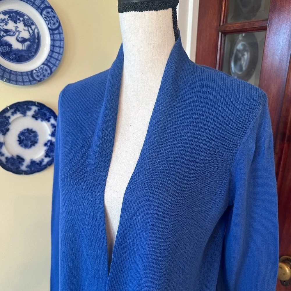 J. McLaughlin | Blue Open Front Linen Blend Cardigan, Size M - Picture 3 of 7
